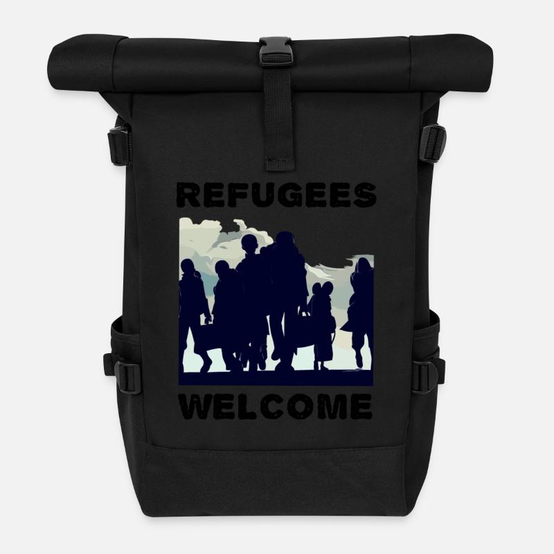 Refugees Welcome Solidarity - Roll Top Backpack - black