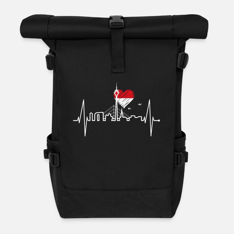 Düsseldorf Skyline Herzschlag Liebe Düsseldorfer - Rolltop Rucksack - Schwarz