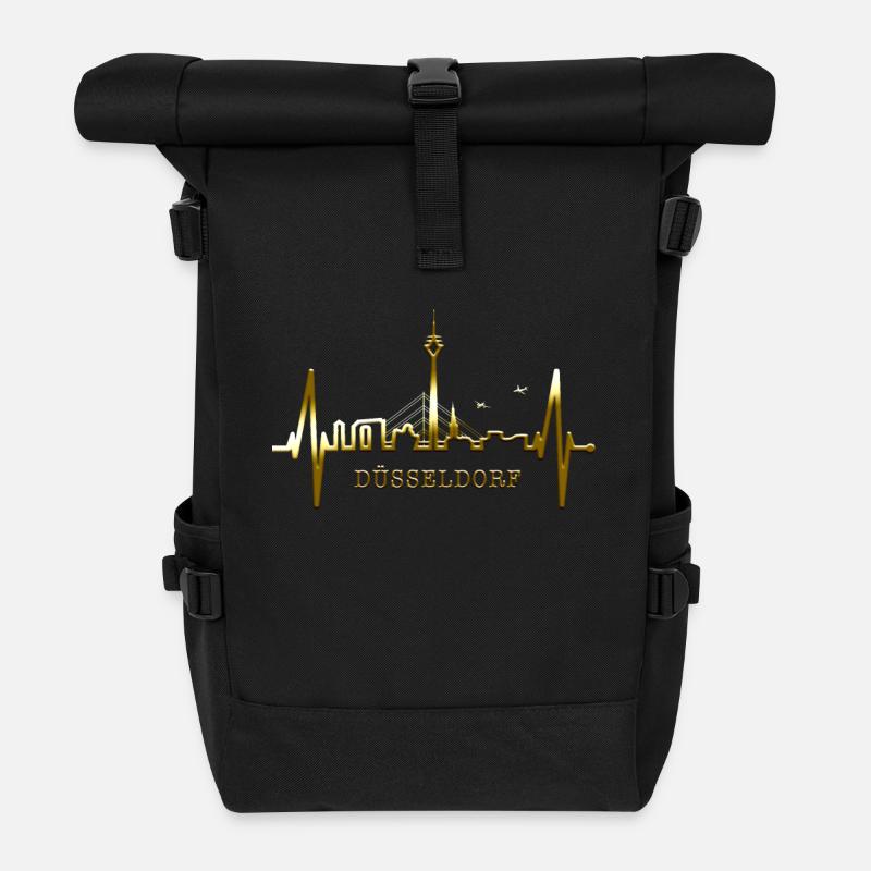 Düsseldorf Skyline Herzschlag Liebe Düsseldorfer - Rolltop Rucksack - Schwarz