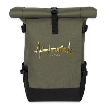 Rom Kolosseum Herzschlag Roma Skyline Rome Italien - Rolltop Rucksack - Olive/Schwarz - Vorne