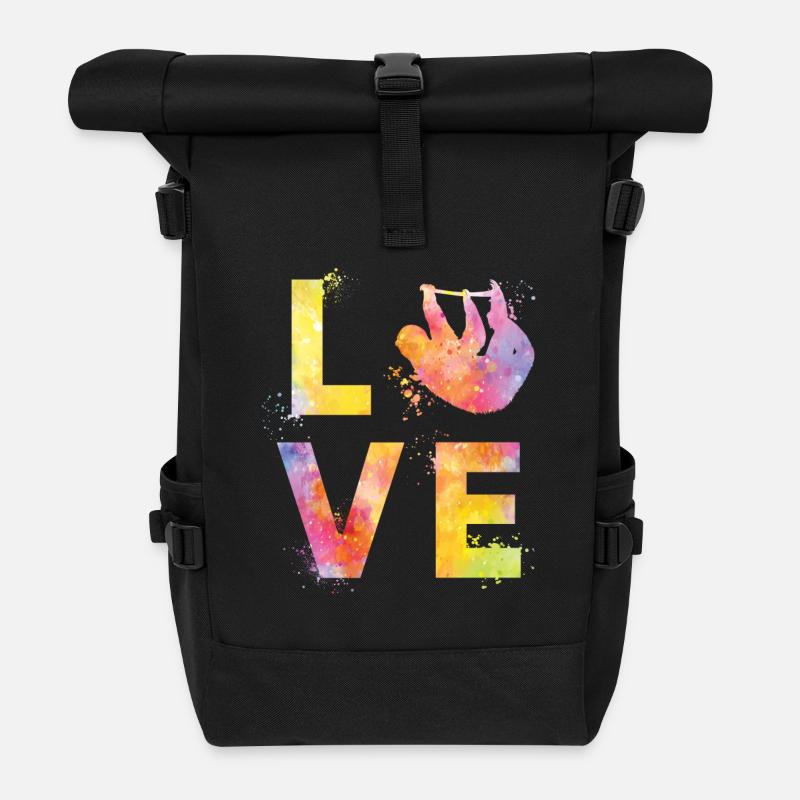 Sloth love - Roll Top Backpack - black
