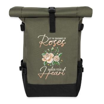 pétales de rose roses arôme de roseraie parfum de rose - Sac à dos roll top - olive/noir - Devant