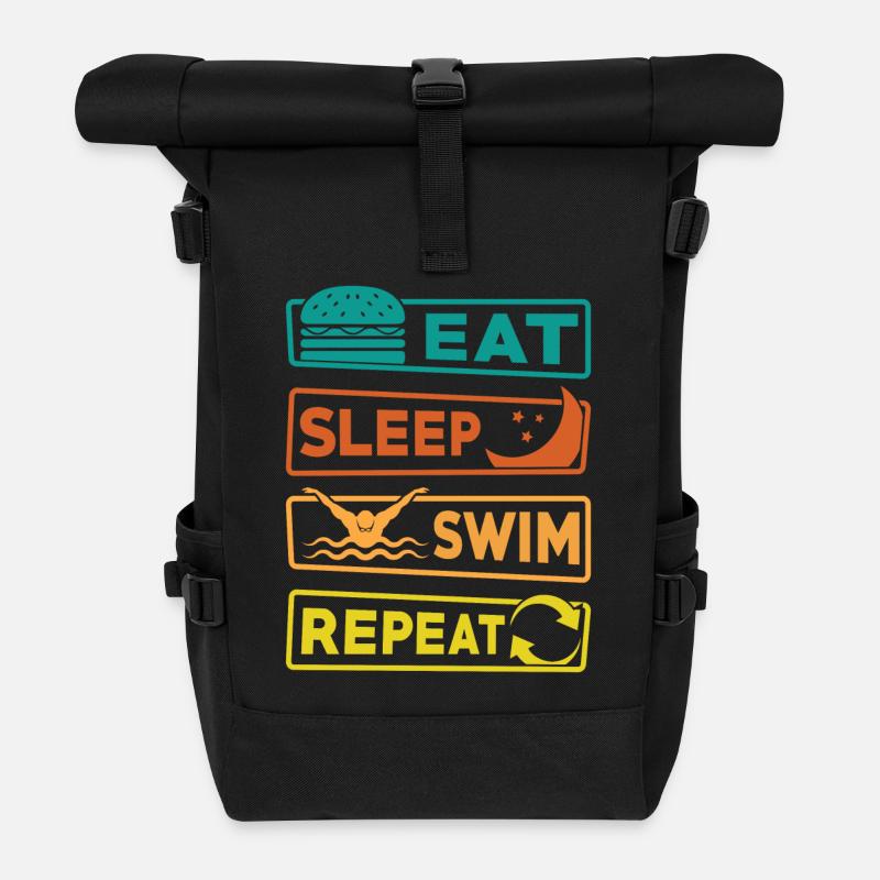 Eat Sleep Swim Repeat - Rolltop Rucksack - Schwarz