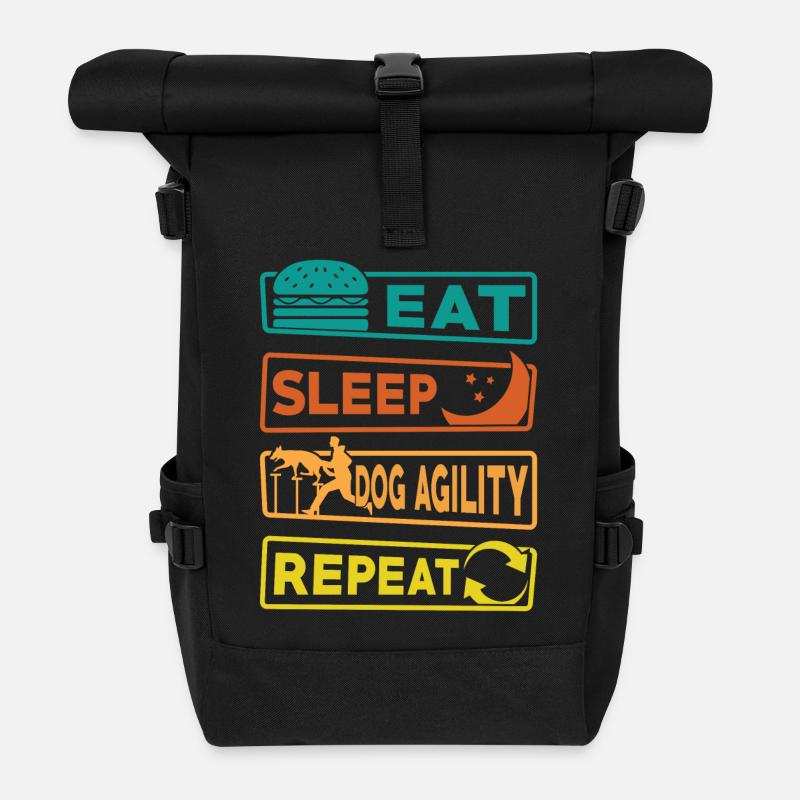 Eat Sleep Dog Agility Repeat - Rolltop Rucksack - Schwarz