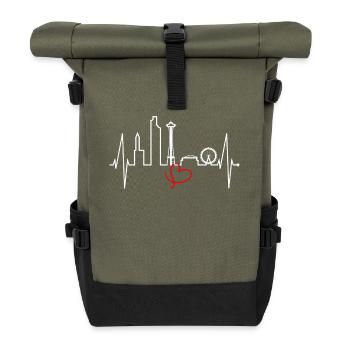 Seattle Skyline Herzschlag USA Fan Herz Puls Liebe - Rolltop Rucksack - Olive/Schwarz - Vorne