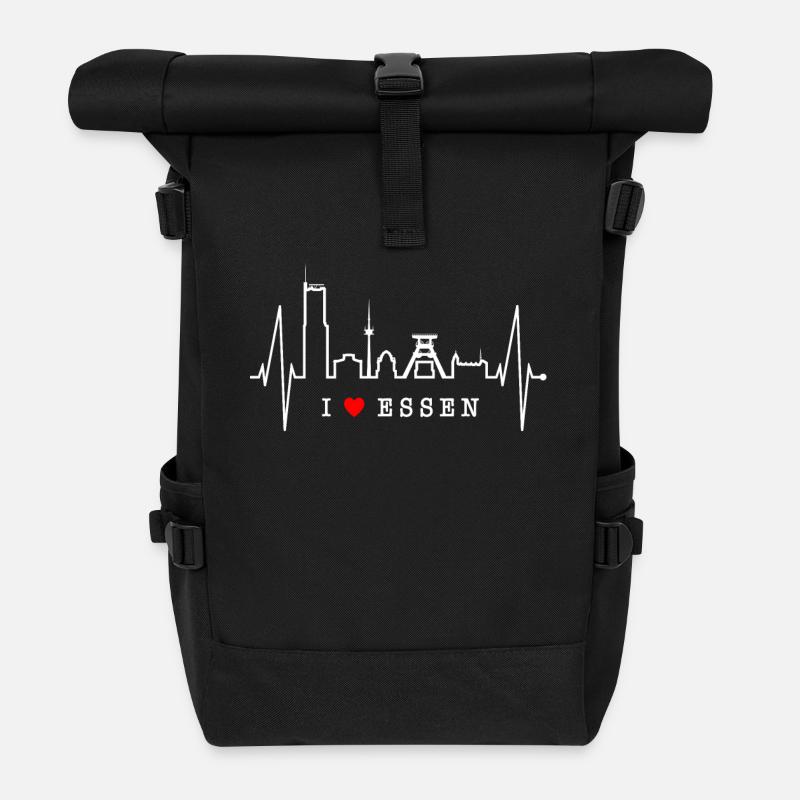 Essen Skyline Herzschlag Ruhrpott Fan Herz Essener - Roll Top Backpack - black