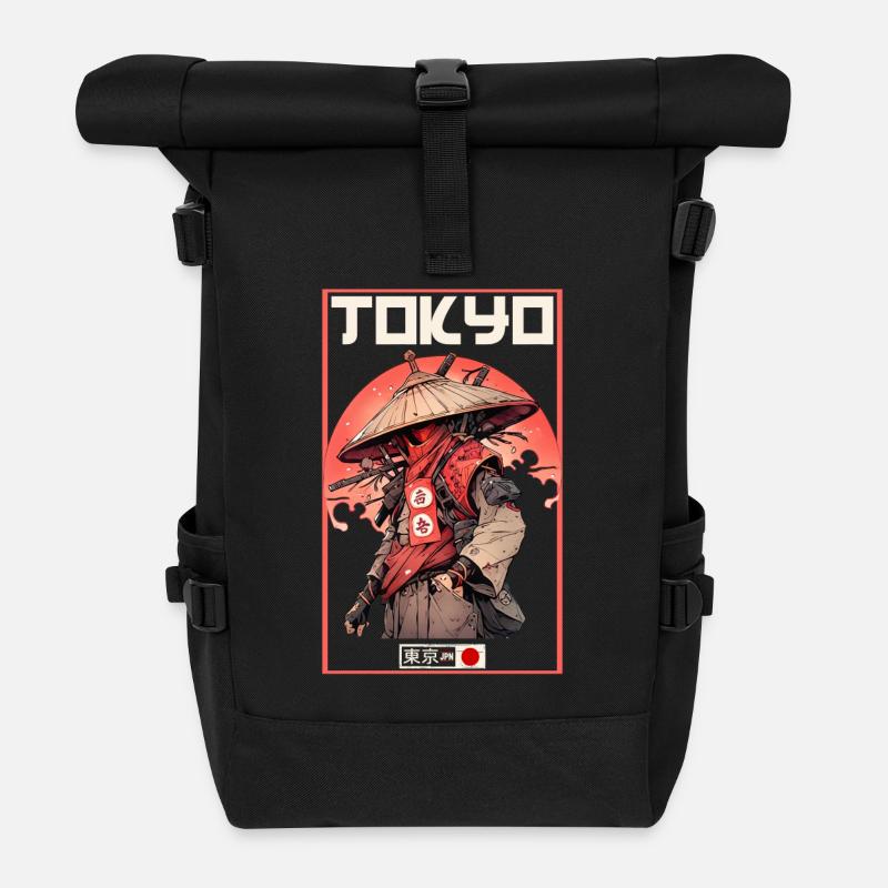 Asia 80s Japanese Retro Samurai Samurai - Roll Top Backpack - black