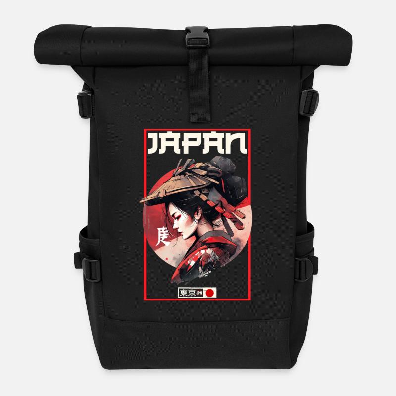 Asien 80er Japanischer Retro Samurais Samurai - Rolltop Rucksack - Schwarz