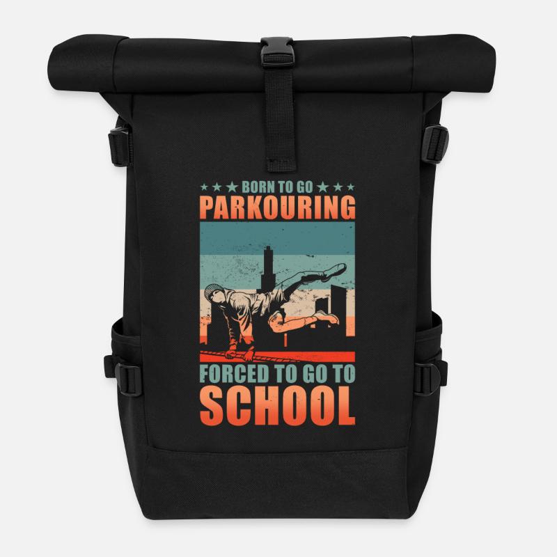 Parkour Geschenk Junge - Rolltop Rucksack - Schwarz