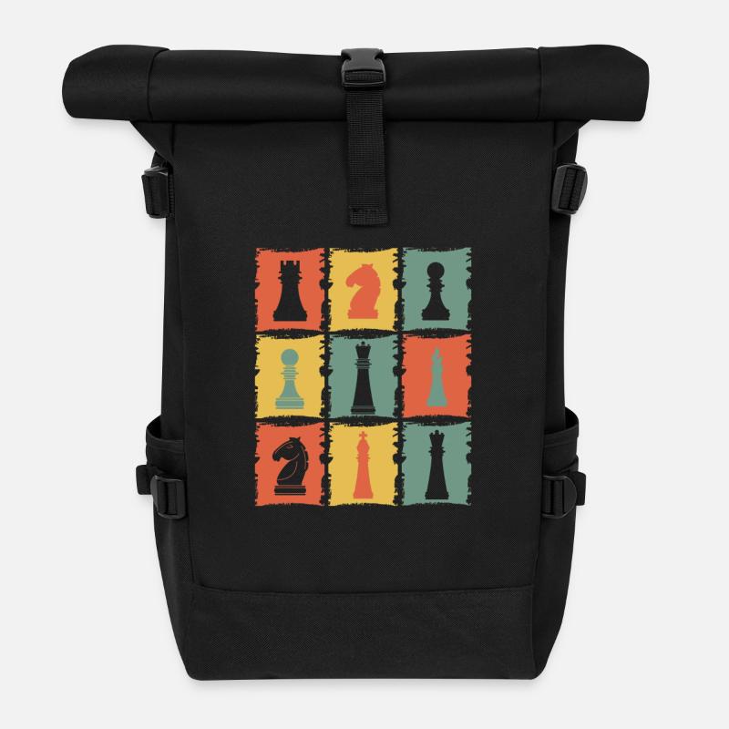 Schachfiguren Retro - Rolltop Rucksack - Schwarz