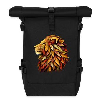 Herbstlöwe aus bunten Blättern - Rolltop Rucksack - Schwarz - Vorne