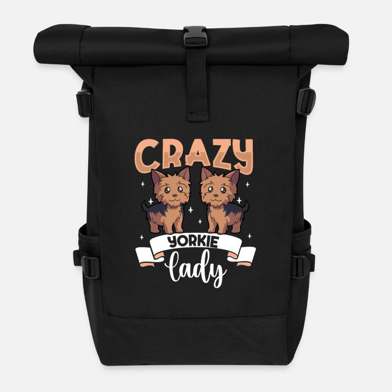 Crazy Yorkie Lady - Yorkshire Terrier - Rolltop Rucksack - Schwarz