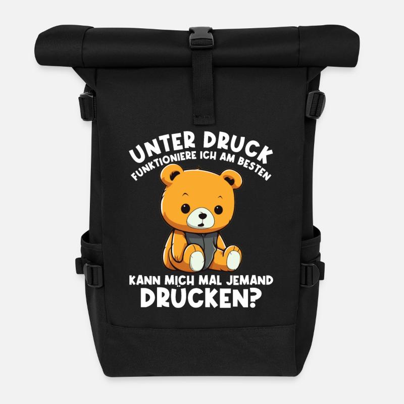 Unter Druck arbeite ich am besten Trauriger Teddy - Rolltop Rucksack - Schwarz