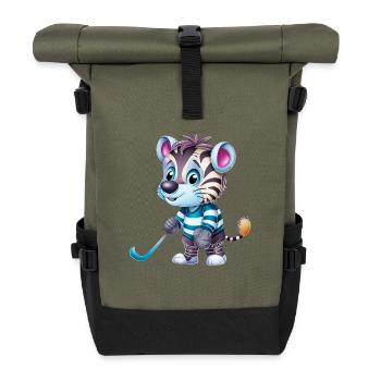 Zebra-Eishockeyspieler - Lustige Illustration - Rolltop Rucksack - Olive/Schwarz - Vorne