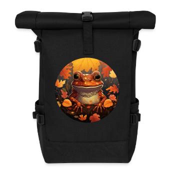 Herbstfrosch auf buntem Laub im Sonnenuntergang: - Rolltop Rucksack - Schwarz - Vorne