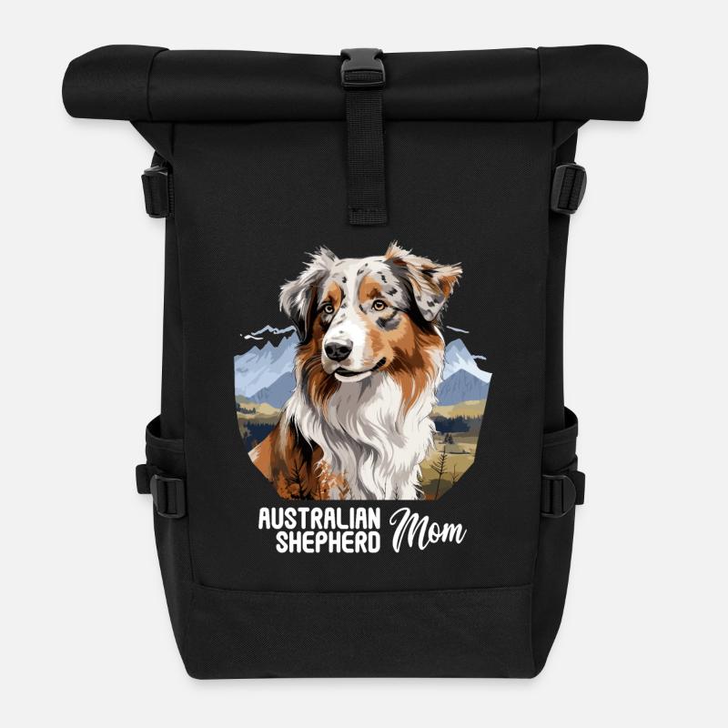 Hund Australian Shepherd - Rolltop Rucksack - Schwarz