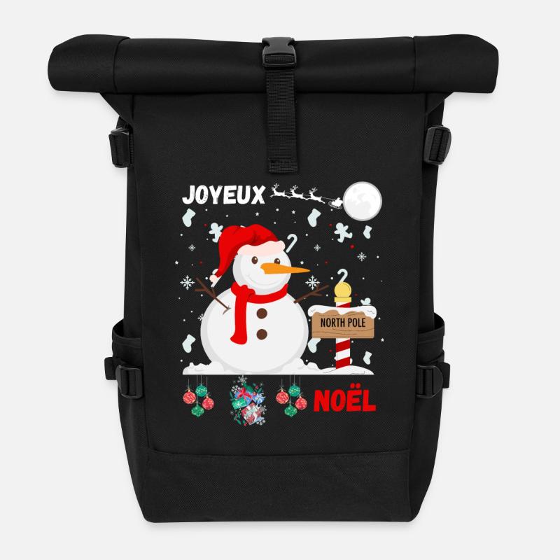 Merry Christmas Snowman - Roll Top Backpack - black