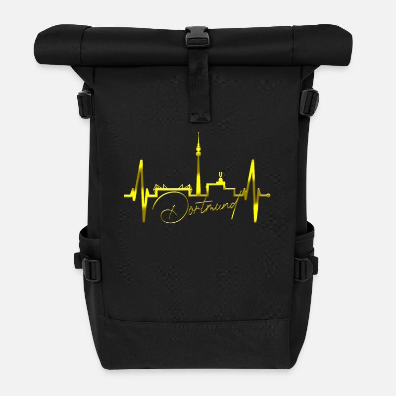 Dortmund Skyline Herzschlag Stadion Fan Dortmunder - Rolltop Rucksack - Schwarz