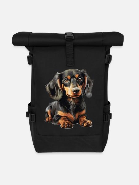 Hund Dackel - Rolltop Rucksack - Schwarz