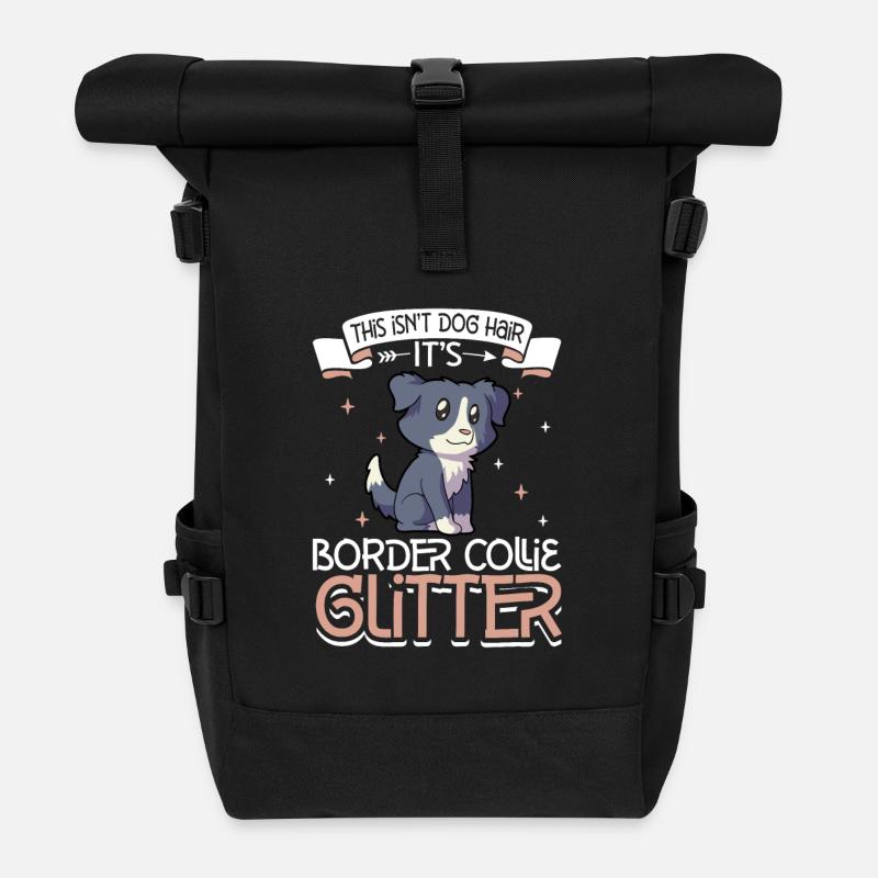 Border Collie Glitzer - Rolltop Rucksack - Schwarz