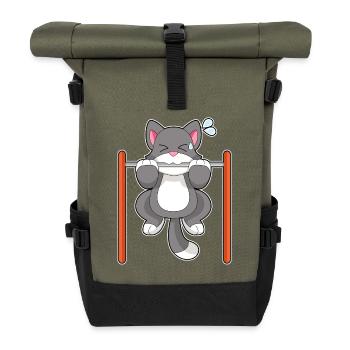 Katze Bodybuilder Klimmzüge Bodybuilding - Rolltop Rucksack - Olive/Schwarz - Vorne