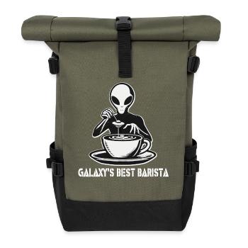 Galaxie's Best Barista: The Coffee Alien - Roll Top Backpack - olive/black - Front
