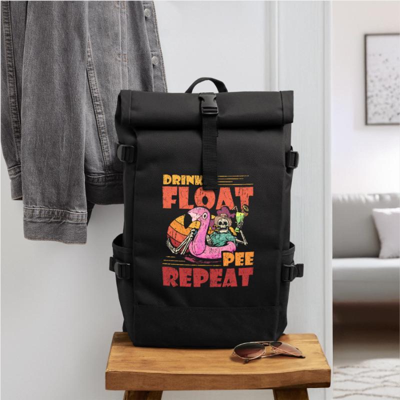 Drink Float Pee Repeat Lazy River Pool Party Roll Top Backpack