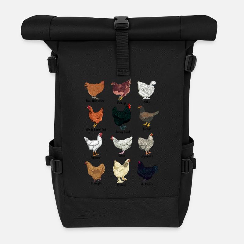 Verschiedene Hühner - Hühnerassen - Rolltop Rucksack - Schwarz