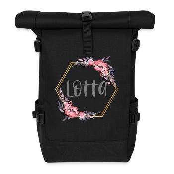 Lotta Mädchen Name Baby Geschenk - Rolltop Rucksack - Schwarz - Vorne