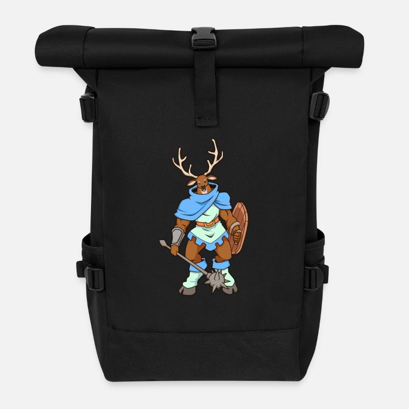 Personnage RPG - Clerc - Guérisseur - Cerf - Sac à dos roll top - noir