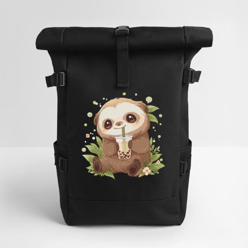 Kawaii Sloth Drinks Boba Bubble Tea Chibi Roll Top Backpack