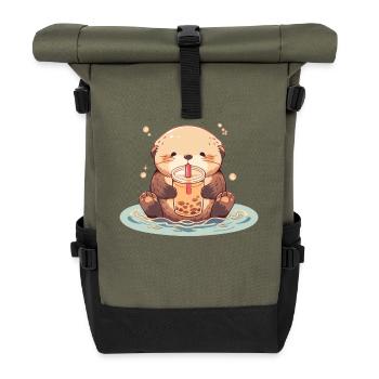 Kawaii Loutre Boissons Boba Bubble Tea Chibi - Sac à dos roll top - olive/noir - Devant