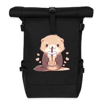 Kawaii Loutre Boissons Boba Bubble Tea Chibi - Sac à dos roll top - noir - Devant