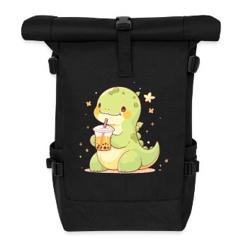 Kawaii Dinosaur Drinks Boba Bubble Tea Chibi - Roll Top Backpack - black - Front