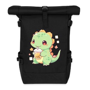 Kawaii Dinosaur Drinks Boba Bubble Tea Chibi - Roll Top Backpack - black - Front