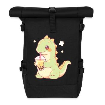 Kawaii Dinosaur Drinks Boba Bubble Tea Chibi - Roll Top Backpack - black - Front