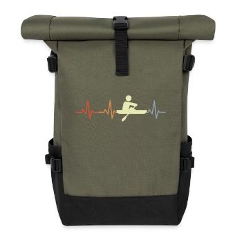 Rudern Strichfigur Pulslinie - Rolltop Rucksack - Olive/Schwarz - Vorne