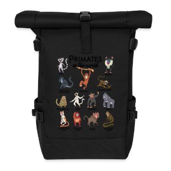 Verschiedene Affen - Arten von Primaten - Rolltop Rucksack - Schwarz - Vorne