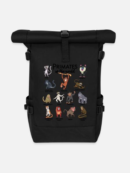 Verschiedene Affen - Arten von Primaten - Rolltop Rucksack - Schwarz
