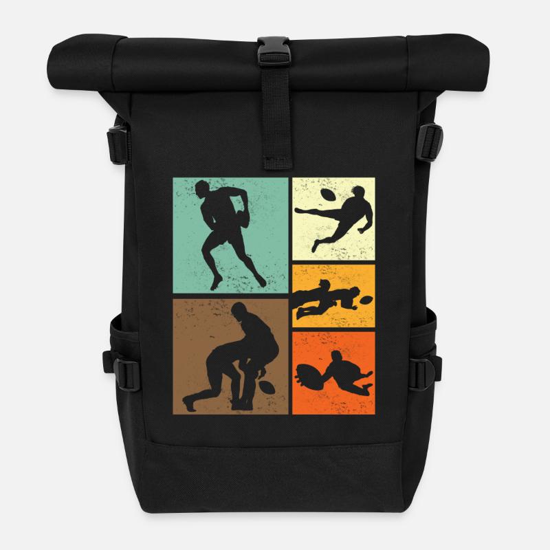 Retro-Vintage-Rugby-Spieler-Design - Rolltop Rucksack - Schwarz
