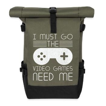 Must Go Video Games Need Me Video Gamer - Roll Top Backpack - olive/black - Front