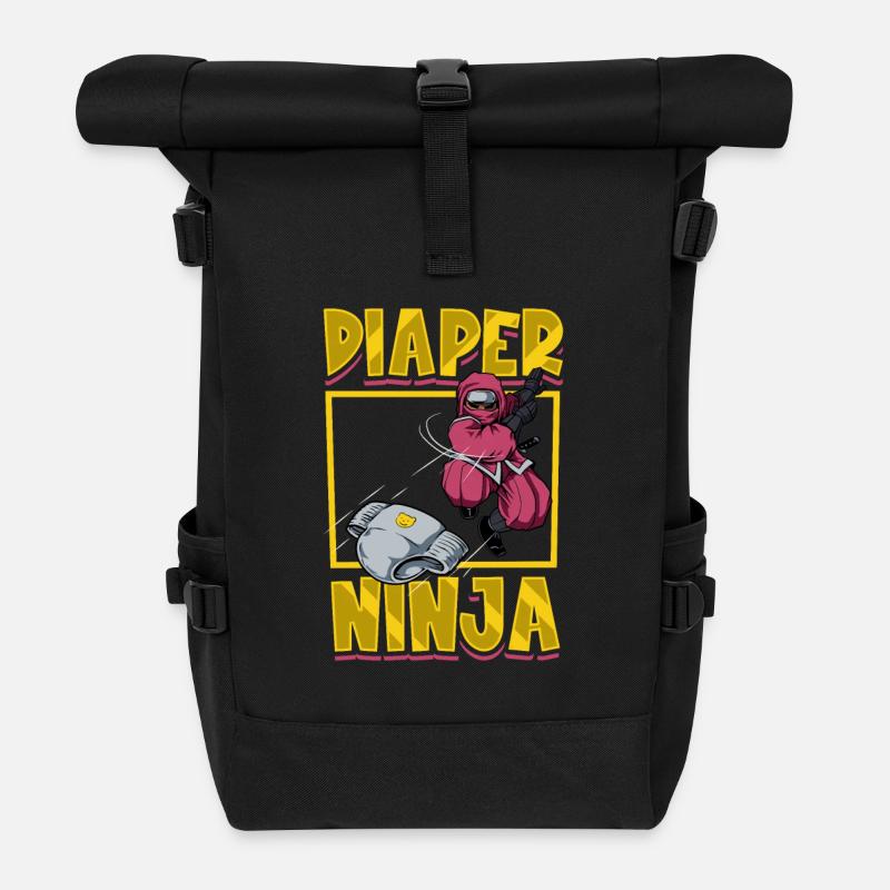 Windel Ninja - Baby wickeln - Rolltop Rucksack - Schwarz