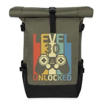 Level 30 30. Videospieler-Geburtstag freigeschaltet - Rolltop Rucksack - Olive/Schwarz - Vorne