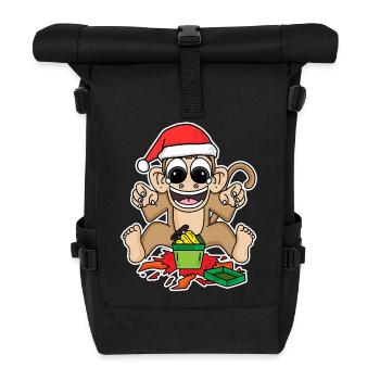 Singe avec chapeau de Noël - Sac à dos roll top - noir - Devant