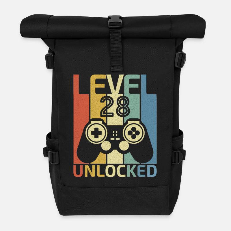 Level 28 Unlocked Funny Video Gamer 28Th Birthday - Roll Top Backpack - black