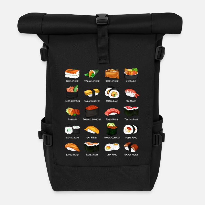 Viele Sushi Zubereitungen - Arten von Sushi - Rolltop Rucksack - Schwarz