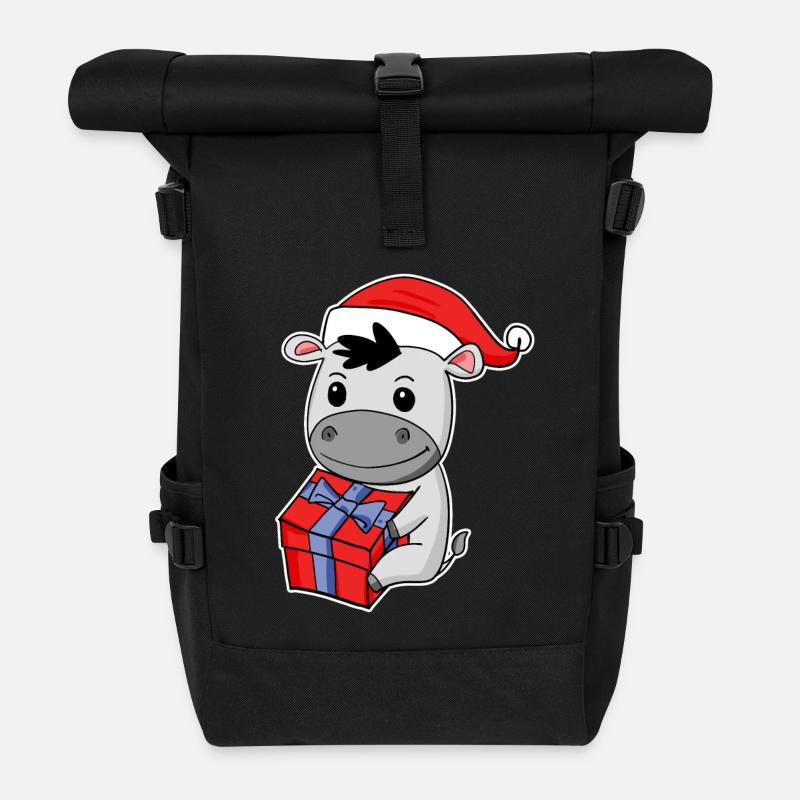 Âne avec bonnet de Père Noël - Noël - Sac à dos roll top - noir