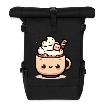 Warme und gemütliche heiße Kawaii-Schokolade mit - Rolltop Rucksack - Schwarz - Vorne