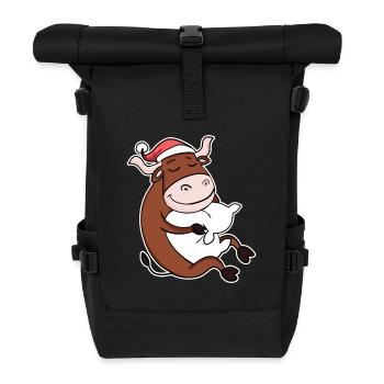 Ox Cute Tired Christmas - Roll Top Backpack - black - Front