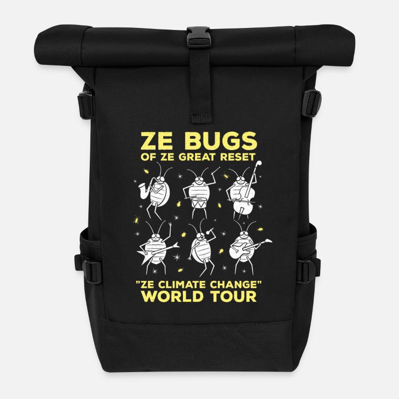 Ze Bugs Climate Change Rock Band - Roll Top Backpack - black